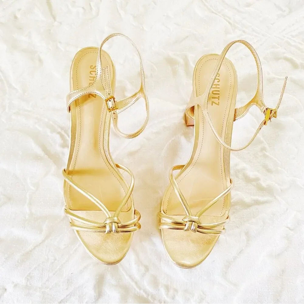 Schutz Gold Kelsie Platform Heels
